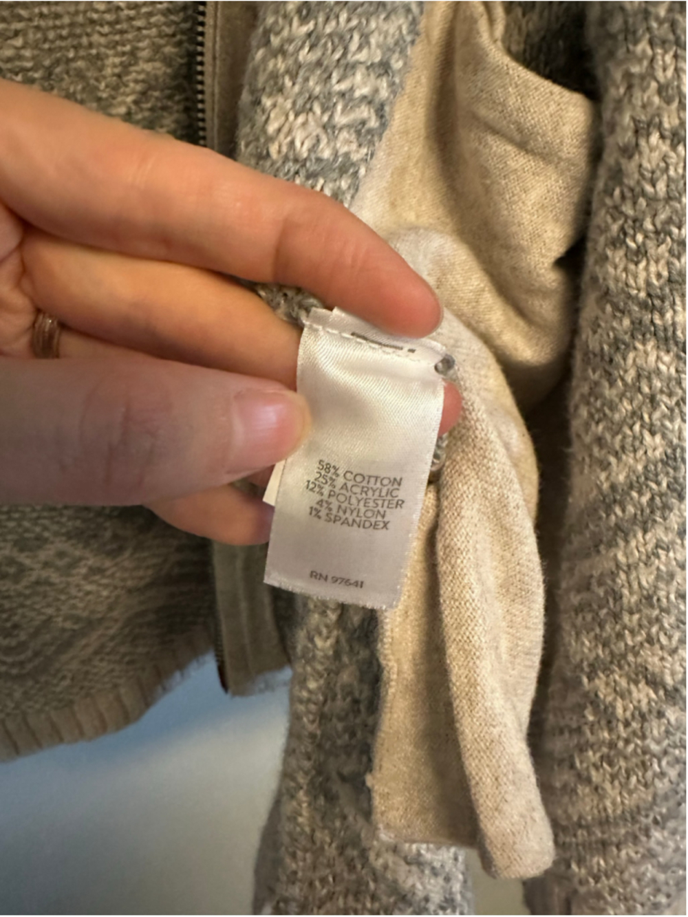 J.Jill Zip-Front Cardigan Sweater, Size Large, Grey and Beige - Picture 4 of 8